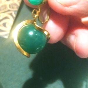 Women's Vintage "Jade" Earrings with Authentic Gold Screw Back Setting